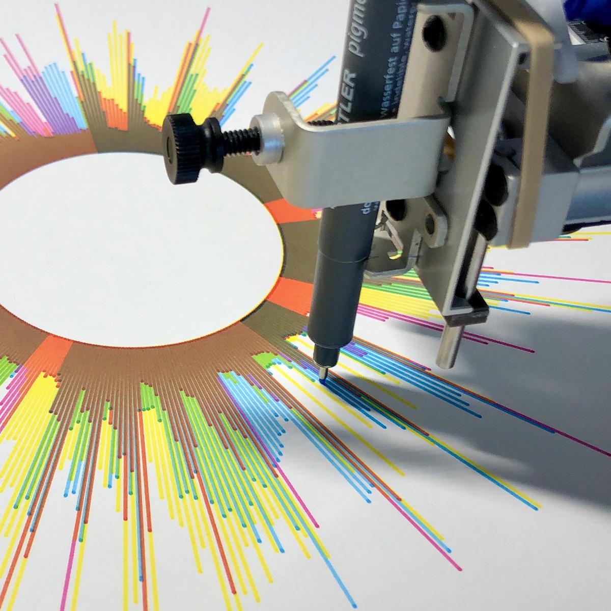 A pen running across the page during the print process